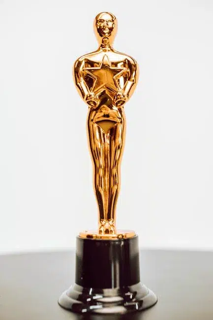 Close-up of a golden star trophy on a dark base, symbolizing achievement and excellence.